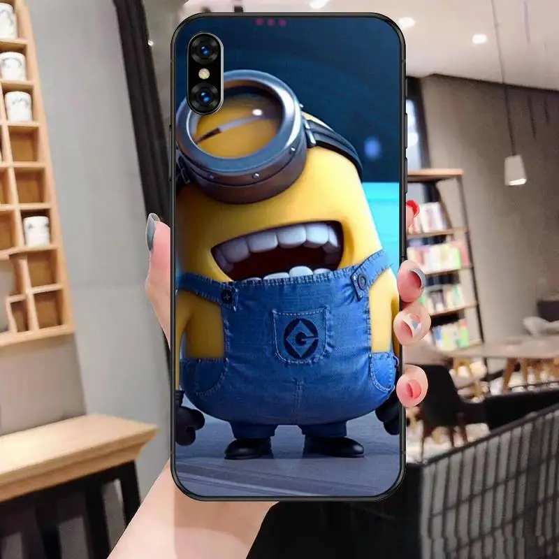 

Cute Cartoon Miniones Phone Case For Black-Iphone 5 5s se 6 6s 7 8 11 12 X Xs Xr Pro Plus Max Mini Cover