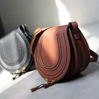 Classic Genuine Leather Saddle Bag Women Retro Crossbody Bag Messenger Purses Fashion Single Shoulder Bags