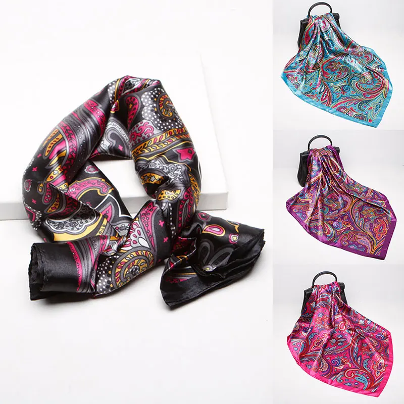 

2021 New Silk Satin Hijab Scarf Soft Kerchief Quality Silk Scarf for Women Beach Fashion Shawl Sunscreen Handbag Spring Paisley