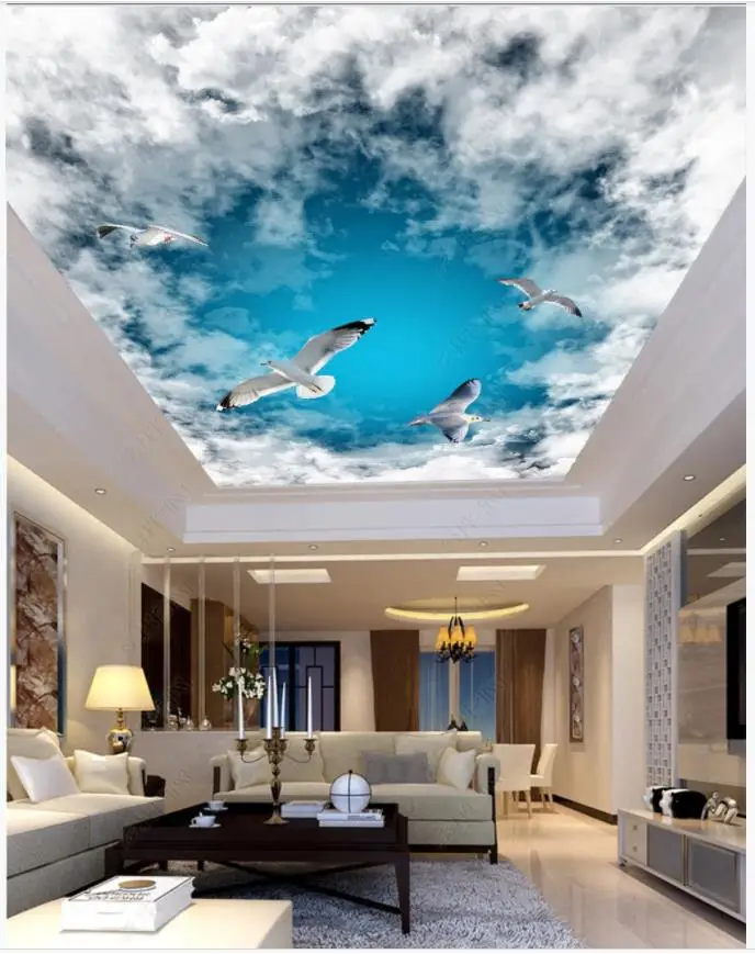 Пользовательские фото обои 3d потолок Настенные для стен 3 d синее небо белые