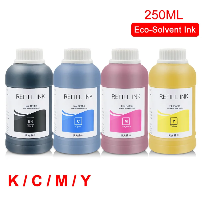 K C M Y 250 мл/бутылка эко-сольвентные чернила для Epson DX5 DX6 DX7 DX10 печатающая головка 4800 4880 R2000 TX800 1390 1500W L800 L1800 экосольвентные чернила - Цвет: K C M Y