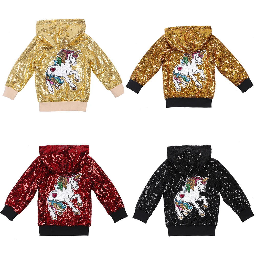 Единорог пальто куртки для маленьких девочек плотные с золотыми блёстками