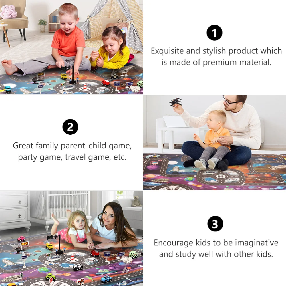 

1 Set Traffic Space Theme Play Car Game Floor Mat Airship Traffic Signs Toys