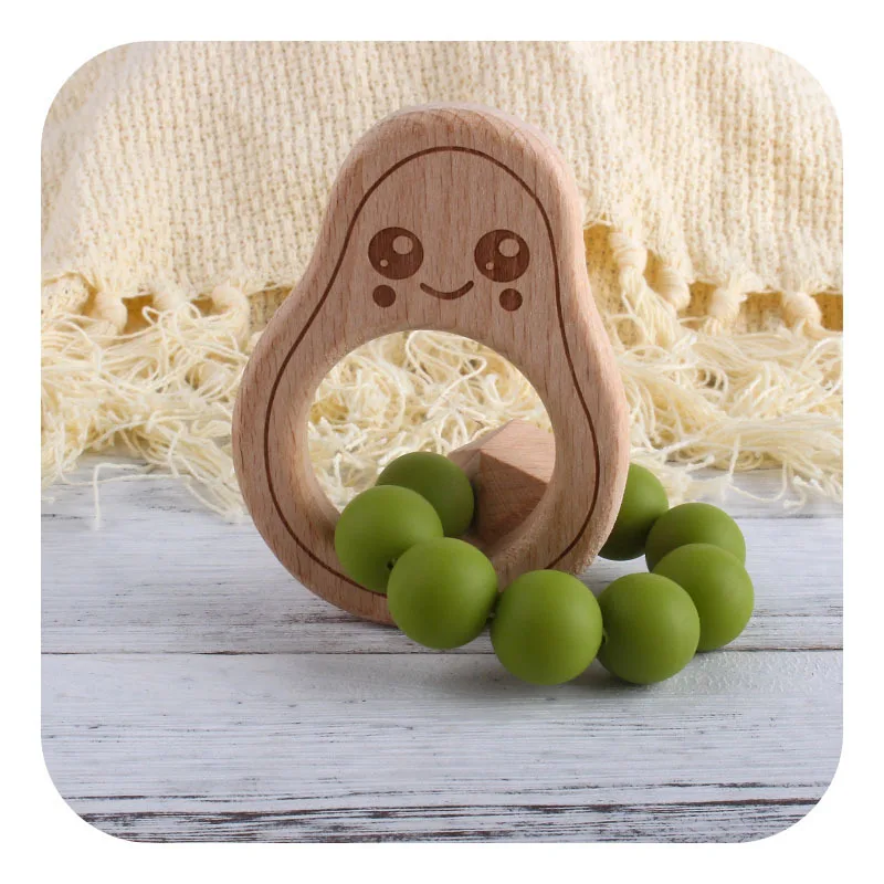 Mordedor de madera de haya con dibujos animados para beb&eacute;, juguete de dentici&oacute;n de beb&eacute;, mordedor de lactancia de haya para dientes, mordedor de Cuidado Oral para ni&ntilde;o y ni&ntilde;a-0