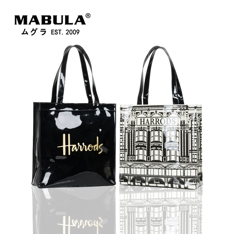 

London Style PVC Reusable Shopping Bag Women's Bag Eco Friendly Small Signature Shopper Bag Waterproof Handbag Shoulder Bag