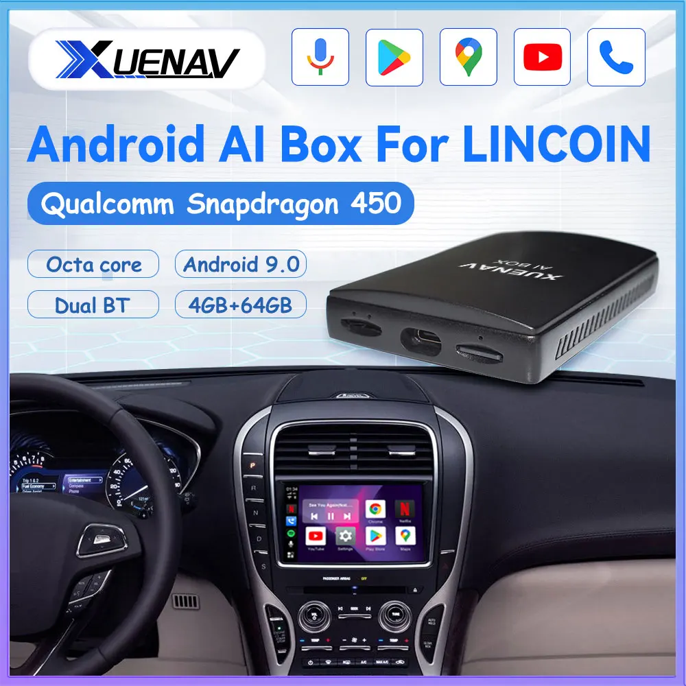 

Carplay Apple Pie Android Box For LINCOLN 2017-2020 Apple Carplay Ai Box Netfix 4+64G Wireless Android Auto Box