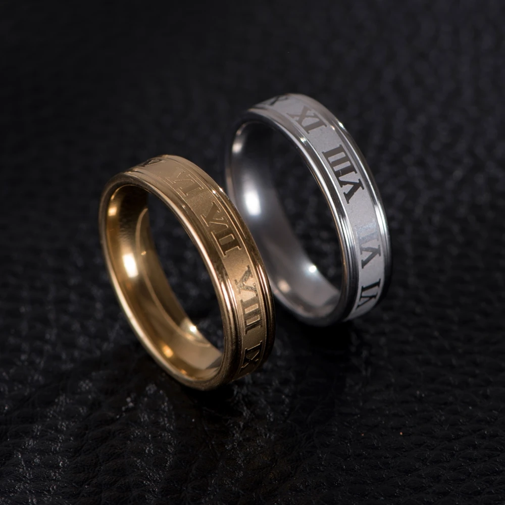 

Classic Vintage Roman Numerals Men Rings Temperament Fashion 6mm Width Stainless Steel Rings For Men Women Jewelry Party Gift