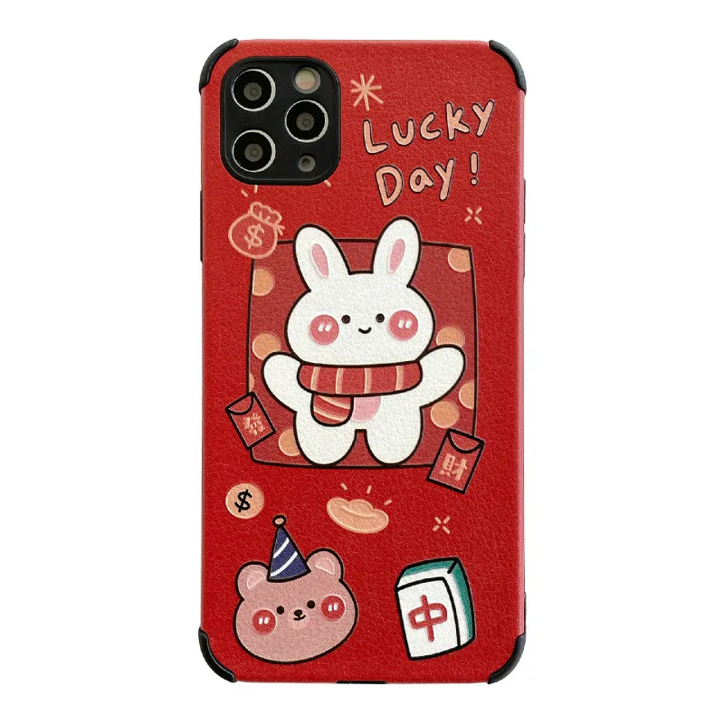 

The red bear rabbit mobile phone case is suitable for iPhone11 12Pro Max mini X XR XSMax 8 7PluS anti-fall protective back cover