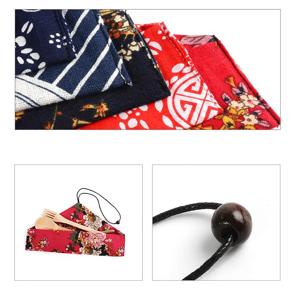 Портативный набор посуды японские бамбуковые столовые приборы вилка нож ложка