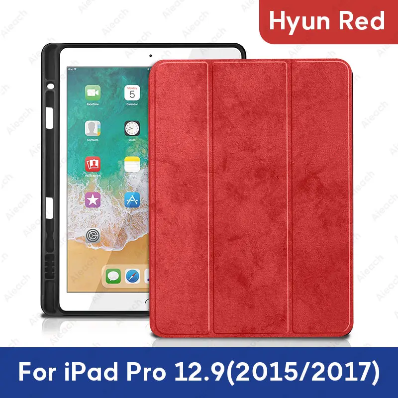 12.9 2015 17 Red 2 Чехол для iPad Pro 12,9 с держателем-карандашом из искусственной кожи, передняя крышка, мягкий силиконовый чехол для iPad Pro 12,9 - Цвет: 12.9 2015 17 Red 2