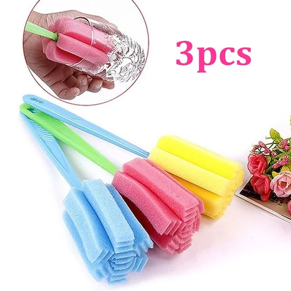 

3Pcs Environmental Kitchen Cleaning Tool Sponge Brush for Wineglass Bottle Coffe Tea Glass Cup