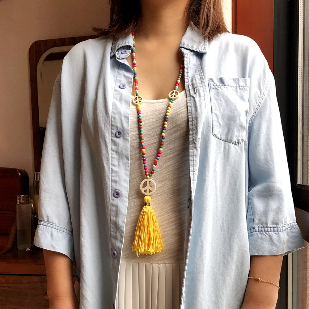 Yumfeel Brand New Fashion Jewelry Tassel Necklace Handmade Colorful Stone Beads Women Necklaces |