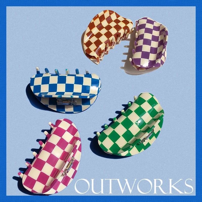 

New Fashion Ins Colorful Elegant Large Grid Plaid Square Clip Acetate Hair Claw For Women Girls Hairpin Accessories Charm