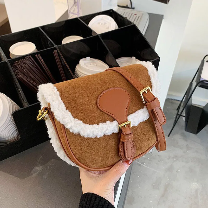 

Маленькие плюшевые сумки-седло для женщин, матовая сумка через плечо из искусственной кожи, зима 2021, популярные брендовые дизайнерские сумк...