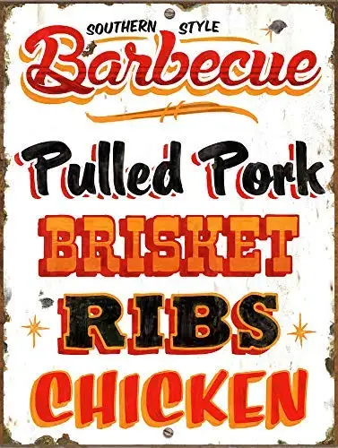 

HAIMAX Metal Signs Southern Style Barbecue Pulled Pork Brisket Ribs Chicken Vintage Tin Sign Wall Home Signs Gift 8x12