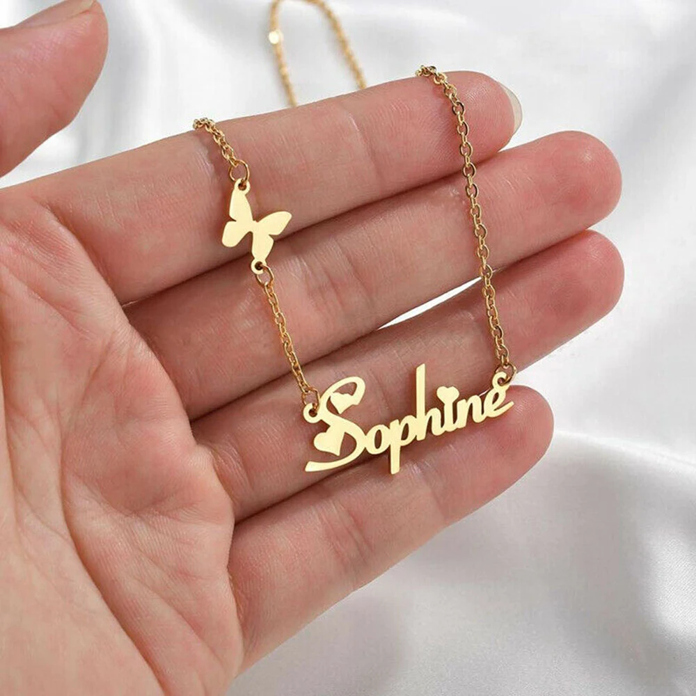 

Personality Name Necklace Fashion Stainless Steel Lady Butterfly Nameplate Pendant Lover's Jewelry