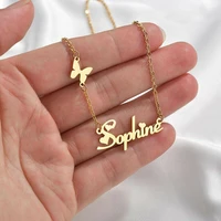 personality name necklace fashion stainless steel lady butterfly nameplate pendant lovers jewelry