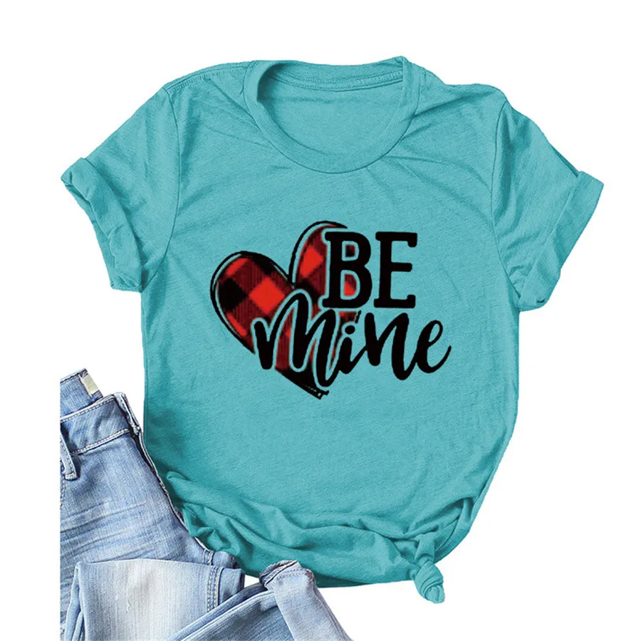 

Valentines Womens Tshirts Summer Printed Lovers Short Sleeve Tops Casual O Neck Letters Loose Womens Tees