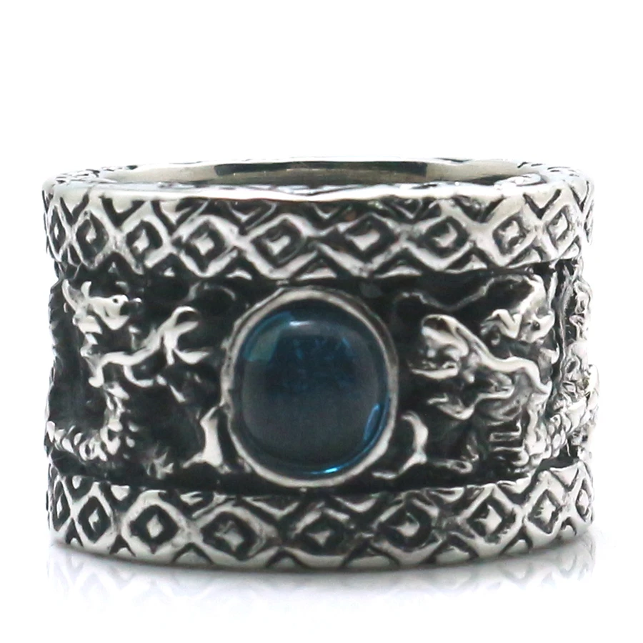 Кольцо унисекс из нержавеющей стали 316L в стиле панк готический Дракон синий