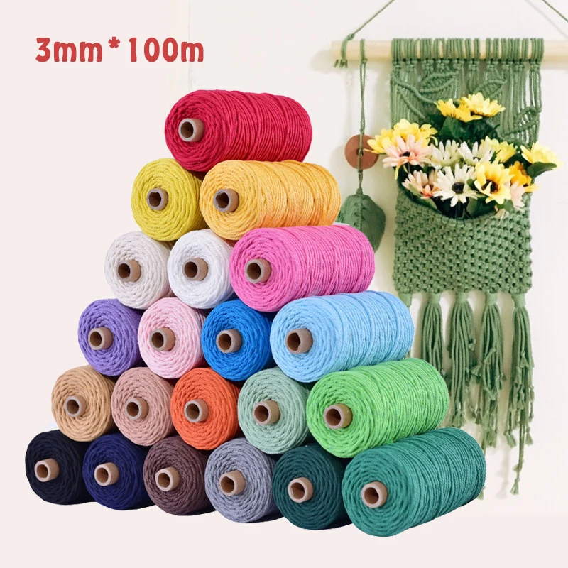 3mm 100% Cotton Cord Colorful Rope Beige Twisted Craft Macrame String DIY Home Textile Wedding Decorative supply 110yards | Дом и сад