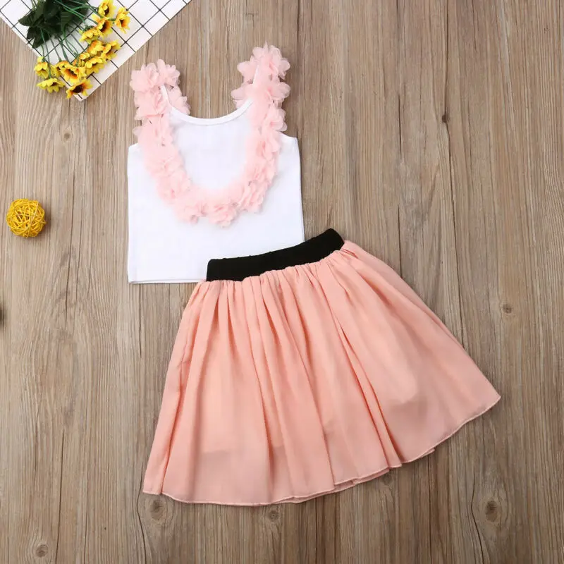 Модный летний комплект из 2 предметов для девочек: футболка с цветочным рисунком