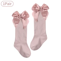 1 pair baby girl socks knee high cotton big bowknot stockings kids girls cute long socks hosiery for baby shower birthday party