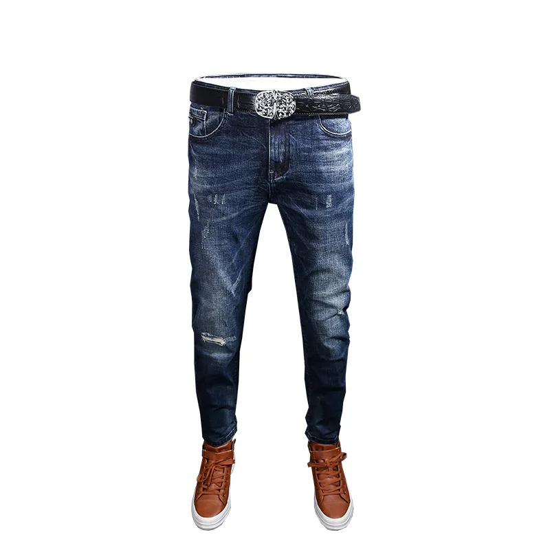 

Luren European Station 2021 New Spring Fashion Brand Jeans Men's Personality Fashion Holes Patch Slim Fit Trousers Men