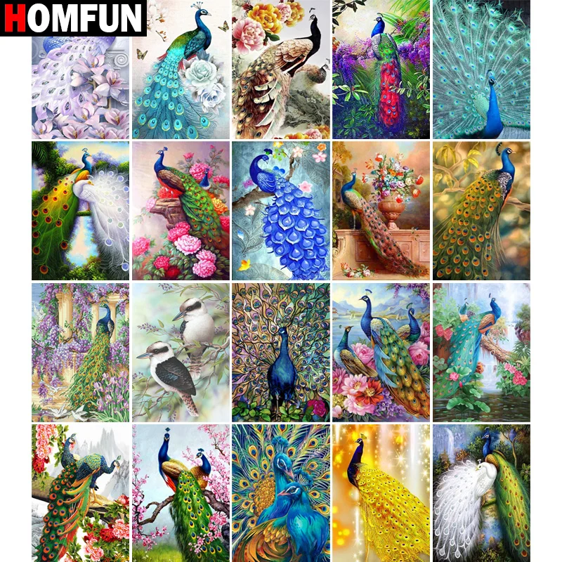 

HOMFUN 5D Diamond Painting Full Drill Diamond Embroidery "Flower Peacock" Picture Of Rhinestone Handmade Home Decor