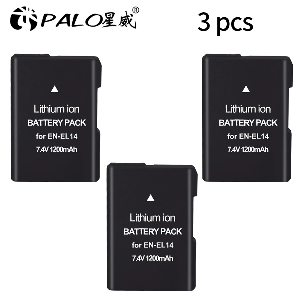 3PCS PALO 7,4 V 1200 мА/ч, EN-EL14 батареи ENEL14 RU EL14 Камера Батарея пакет для Nikon D5200 D3100 D3200 D5100 P7000 P7100 MH-24 - Цвет: 3PCS