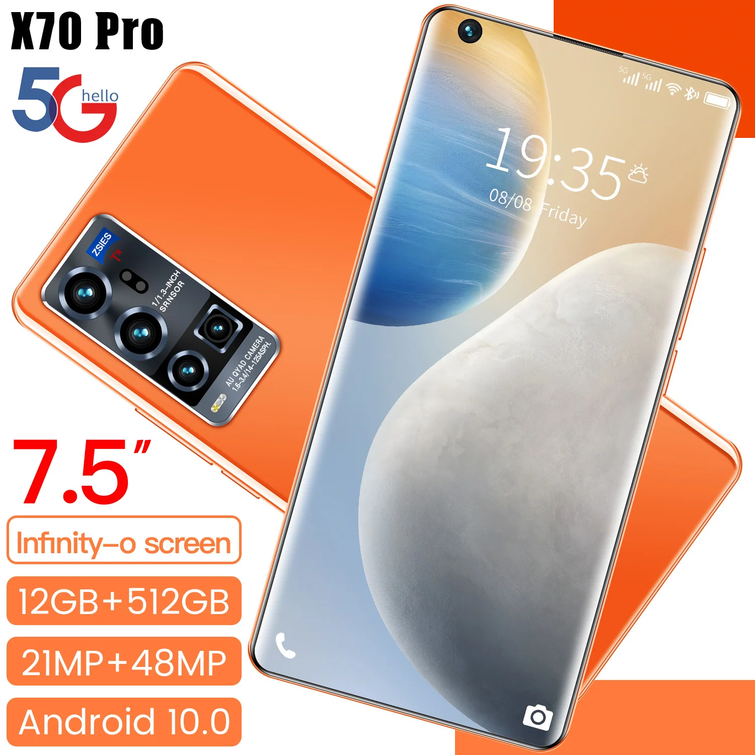 

New Arrival 2021 X7Pro 16+512GB 7.5 Inch Large Screen 5G Smart Phone Dual SIM+Micro SD 5600mAh 21+48MP Fingerprint ID Cellphones