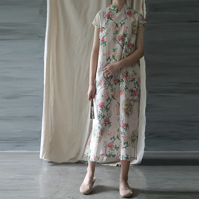 Винтажное летнее платье трапециевидной формы с коротким рукавом и принтом на