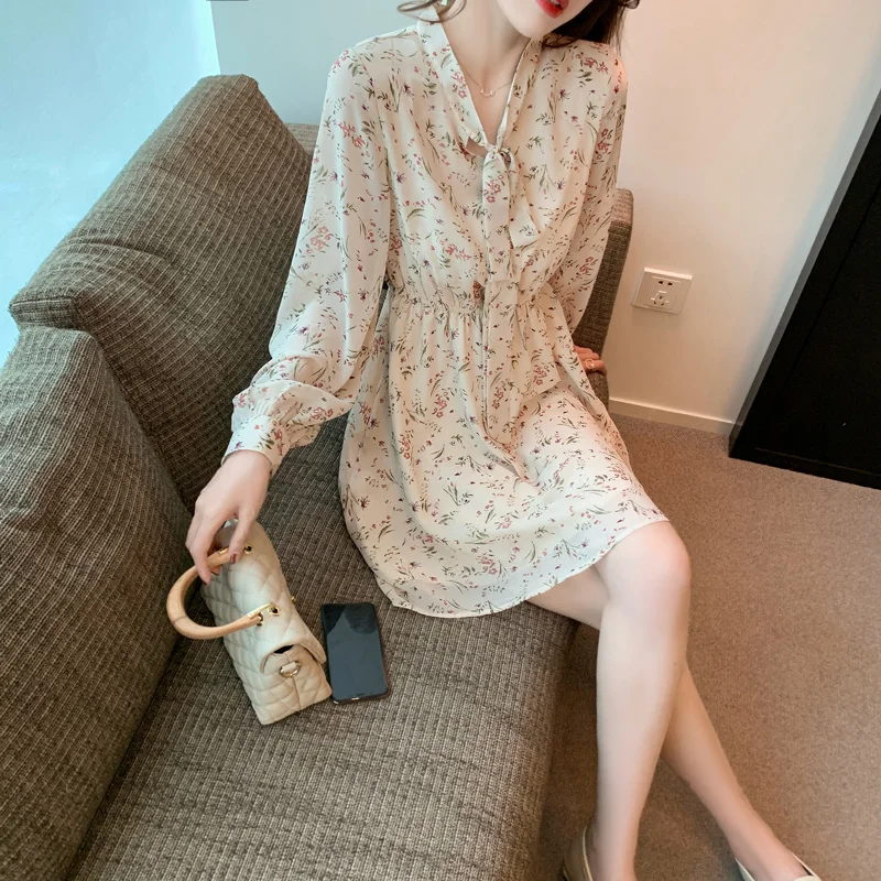 Женское шифоновое платье с цветочным принтом элегантное нежное в стиле ретро