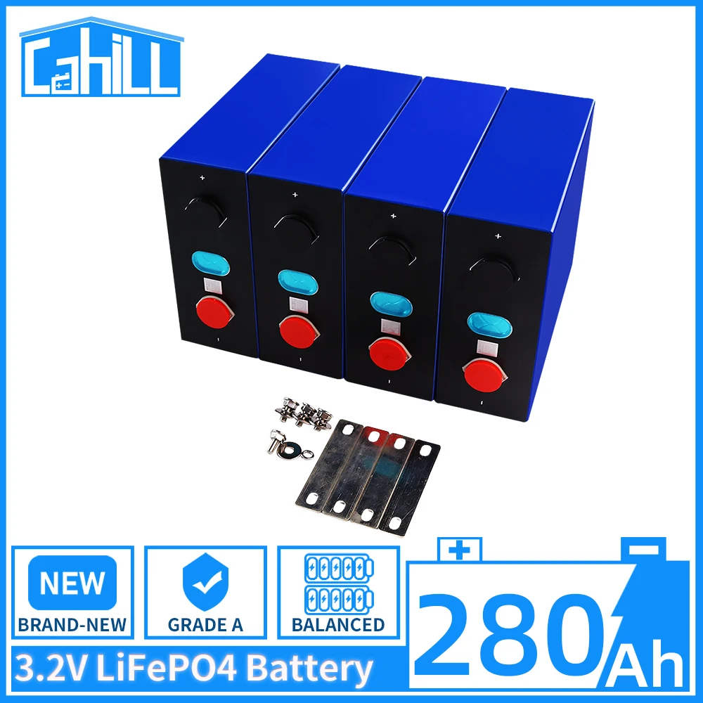 

8PCS 3.2V 280AH Lifepo4 BRAND NEW Grade A DIY Rechargeable Battery Pack 12V 24V Energy Storage EU US Tax Free With Busbars