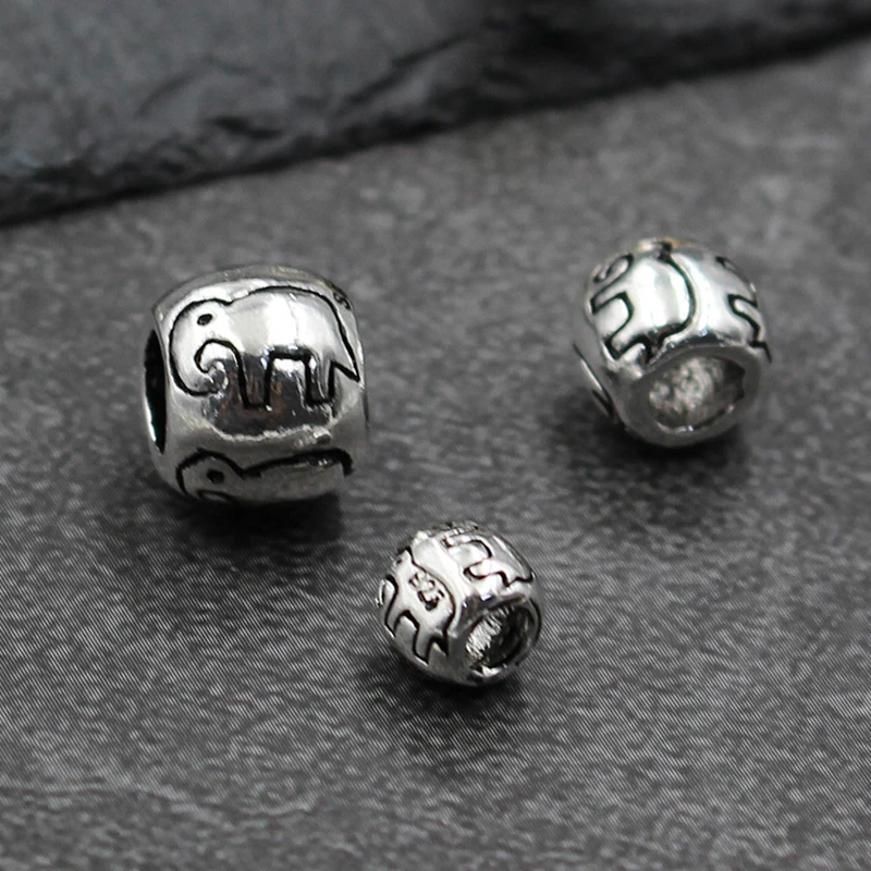 2pcs 925 Silver Color Jewelry Beads Elephant Pattern Ancient Silver Spacer Beads Pure Silver Jewelry Accessories Bracelet Beads