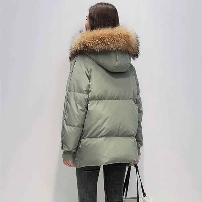 Новинка 2022 Женская парка с воротником из натурального меха енота модная женская