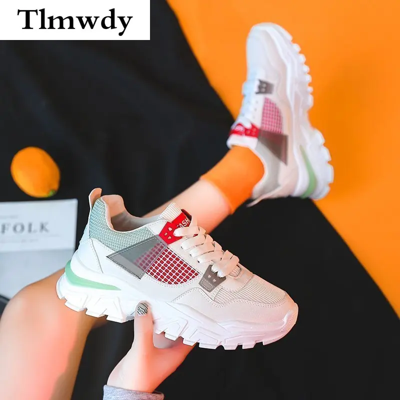

Spring New Mesh Breathable Women Sneaker Fashionable Comfortable Walking Women Casual Shoes Lace-up Vulcanized Women's Shoes