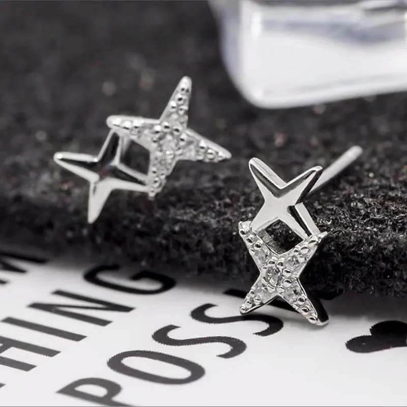 

925 Sterling Silver Simple Stars Earrings Women Simple Fashion Wedding Jewelry Accessories
