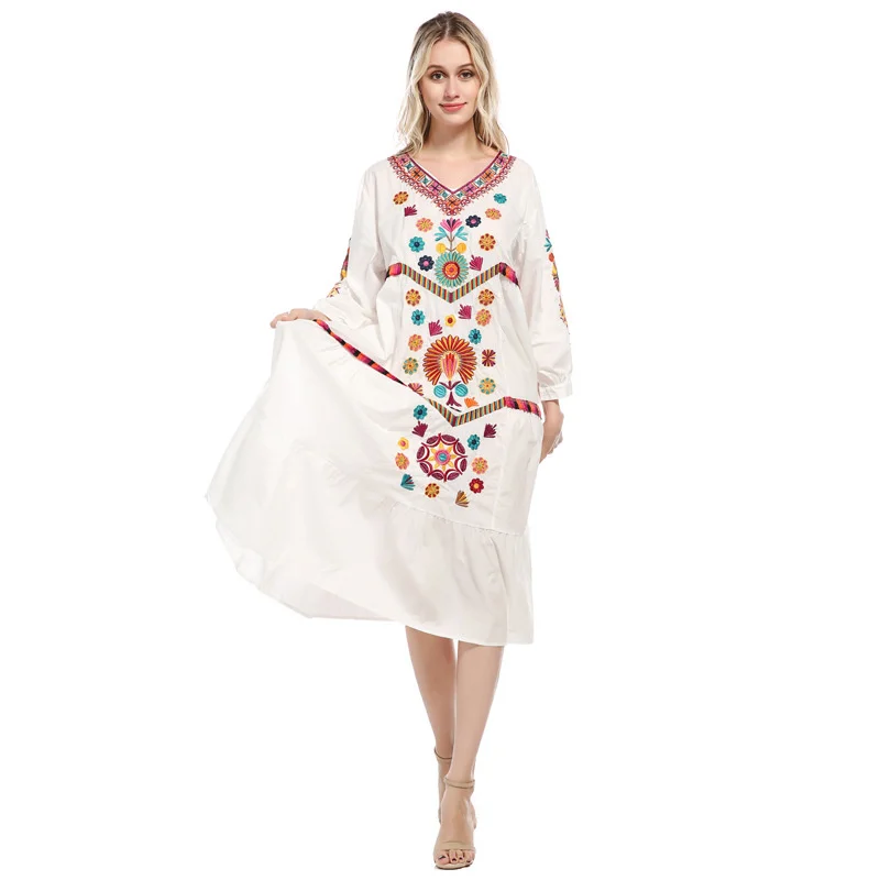 Летнее платье для женщин 2021 богемное стильное винтажное вышитое хлопковое