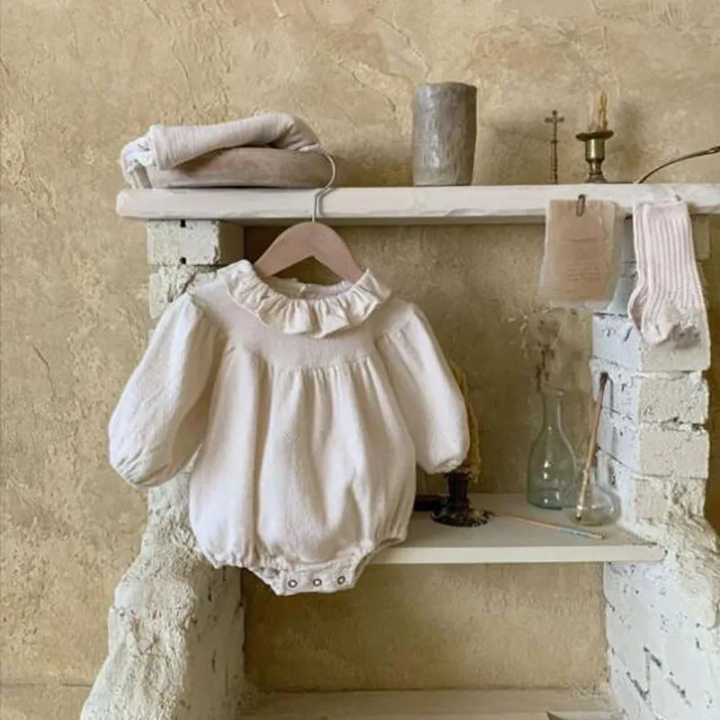 

Новый детский комбинезон MILANCEL с рюшами на воротнике для девочек, Цельный Детский комбинезон