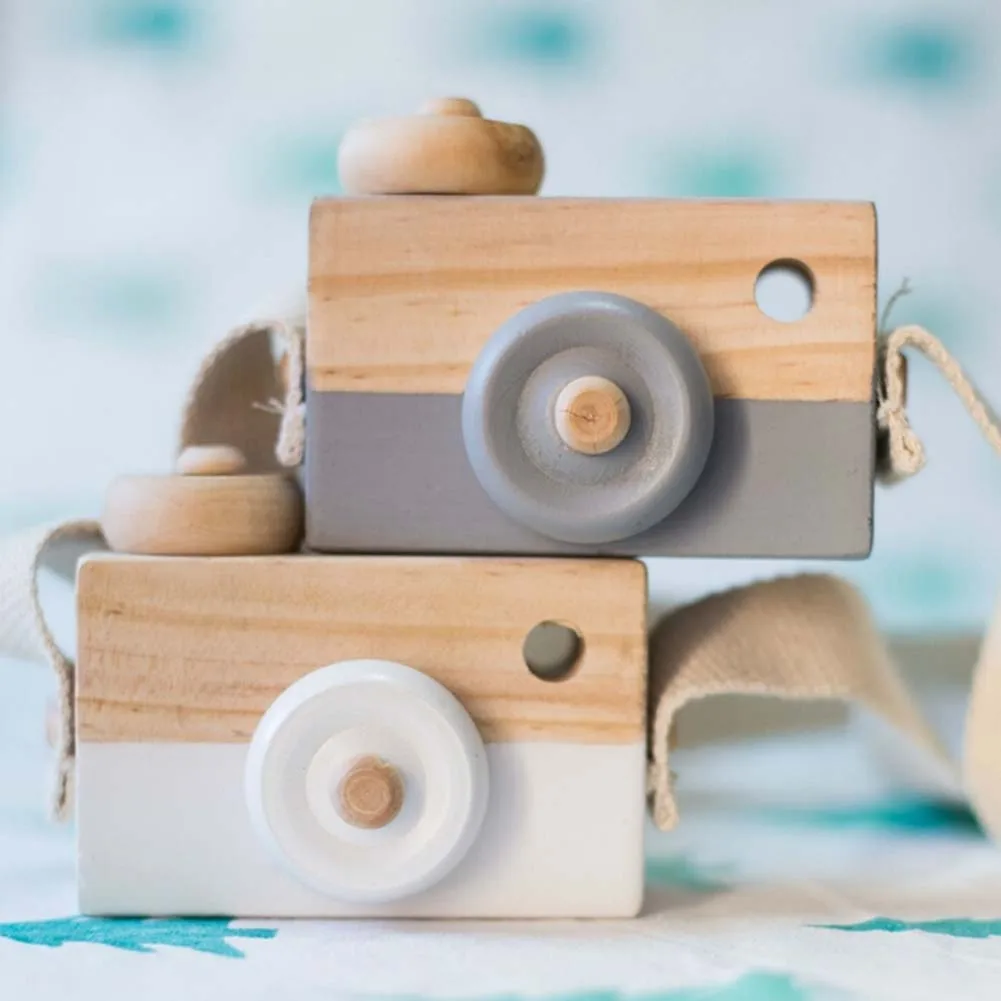 

Camera Wooden Toys Boy Girl Child Cute Table Stand Decoration Wood Home Ornaments DIY Crafts Okleina Meblowa with Belts