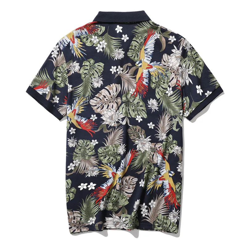 Летняя Хлопковая мужская рубашка поло с цветочным принтом высокое качество