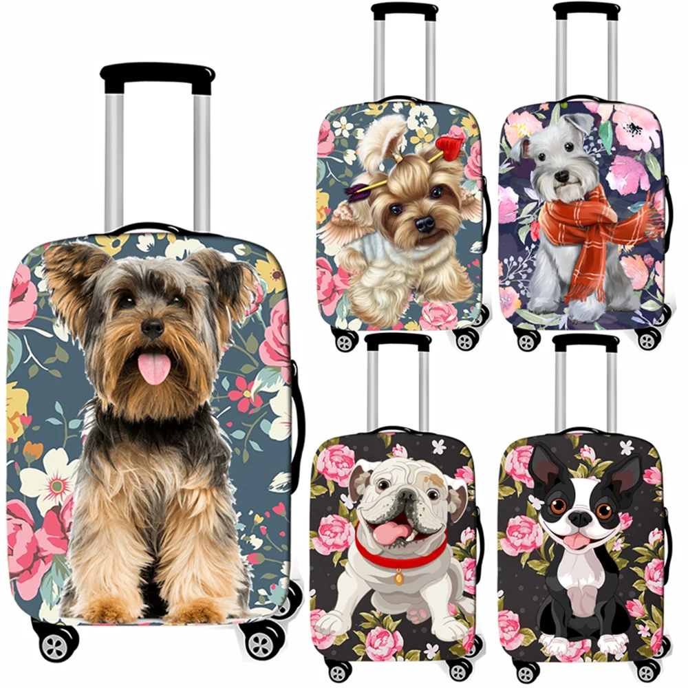 Sevimli köpek Yorkshire Terrier/fransız bulldog bagaj kapağı kadın bavul koruyucu kapaklar anti-toz seyahat tekerlekli çanta kapak