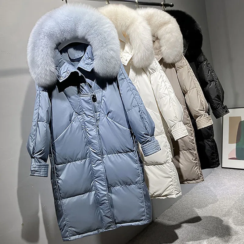 

Hooded Fur collar Down Jacket Women Korean Long Warm 90% White Duck Down Outerwear Winter Jacket Casual Windproof Parka Overcome