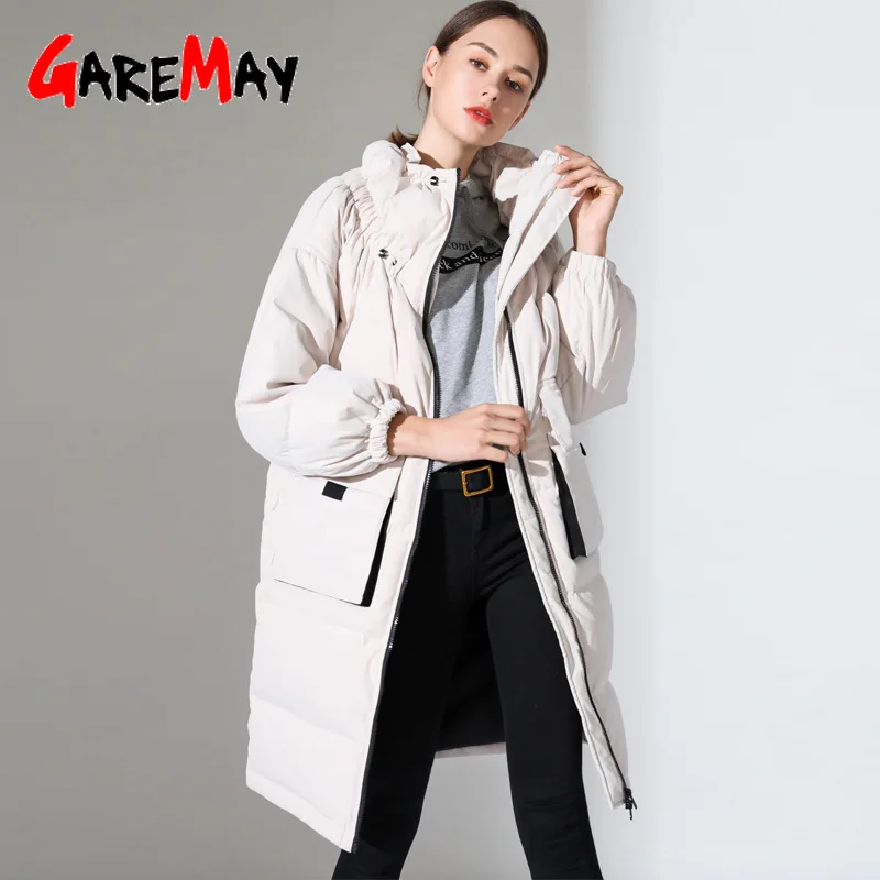 Женский длинный пуховик с высоким воротником теплая свободная парка