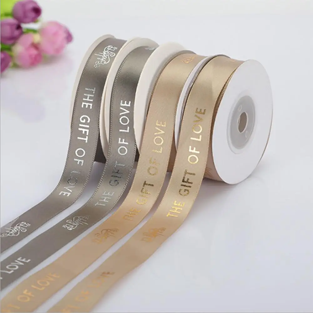 Подарочная Золотая серебристая лента с принтом LOVE 15 мм 9 м полиэфирная подарочная
