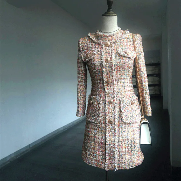 Brand new high quality women's tweed dress 2020 spring autumn fashion long sleeves tassels vintage dress B362