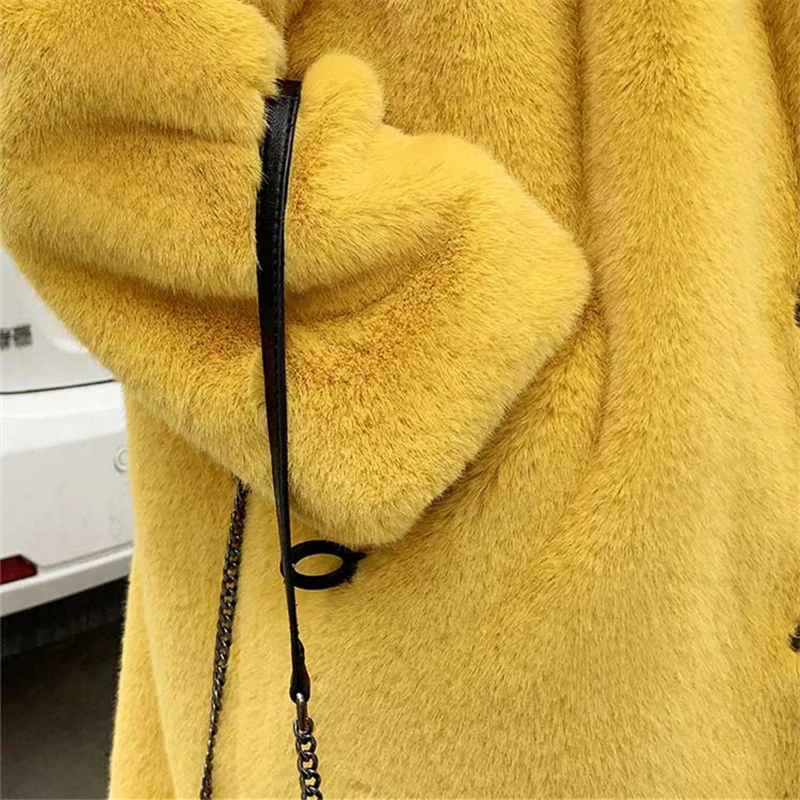 

New Winter female imitation rabbit fur long fur coat loose hooded Overcoat thick warm Plus size women Luxury plush Jackets Parka