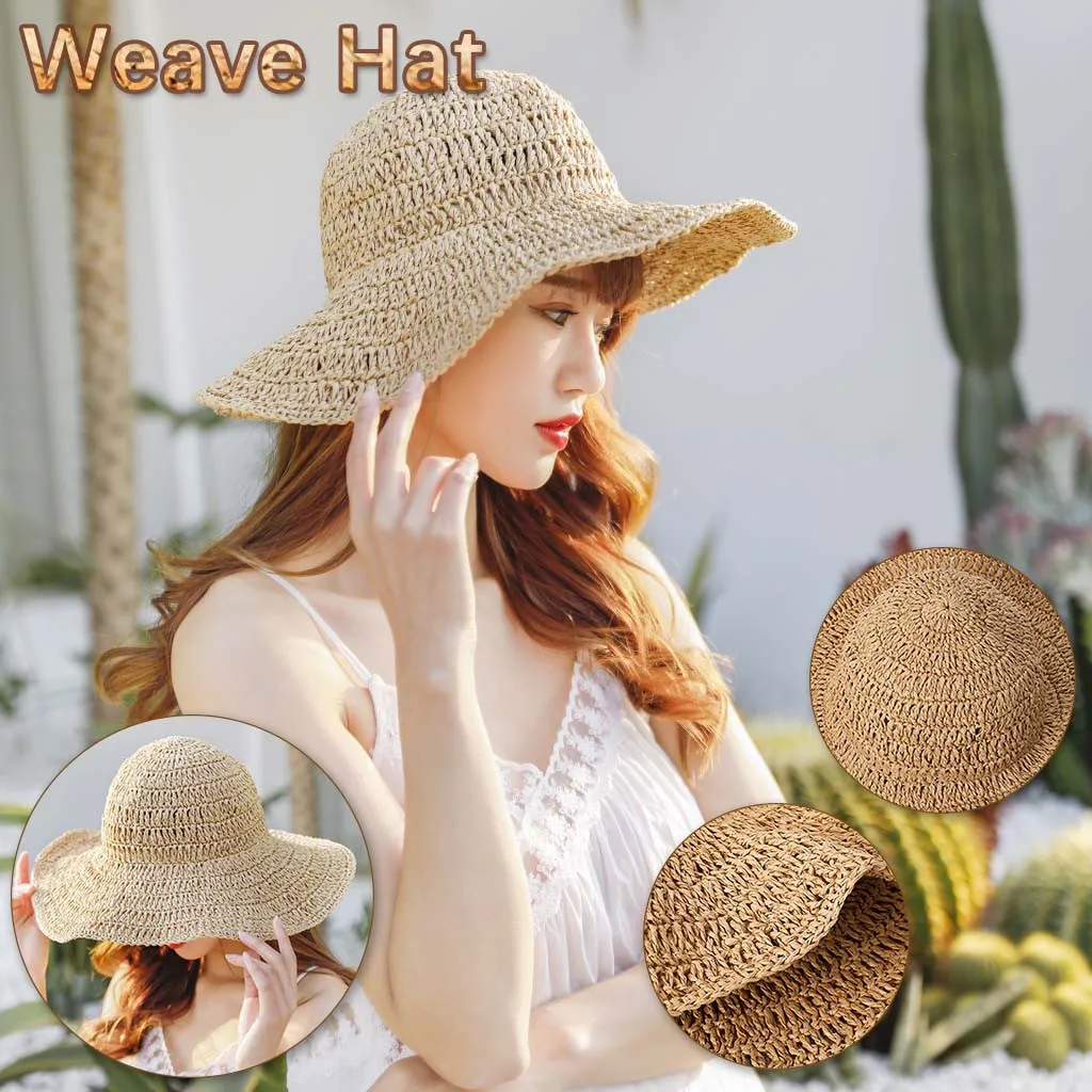 Шляпа женская Соломенная с широким верхом Пляжная Панама от солнца складная