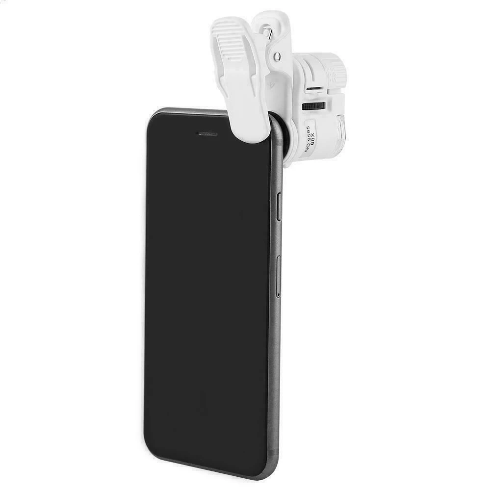 60X Portable Clip Magnifier Loupe UV Microscope Universal Mobile Phone with Mini LED LFX-ING | Мобильные телефоны и