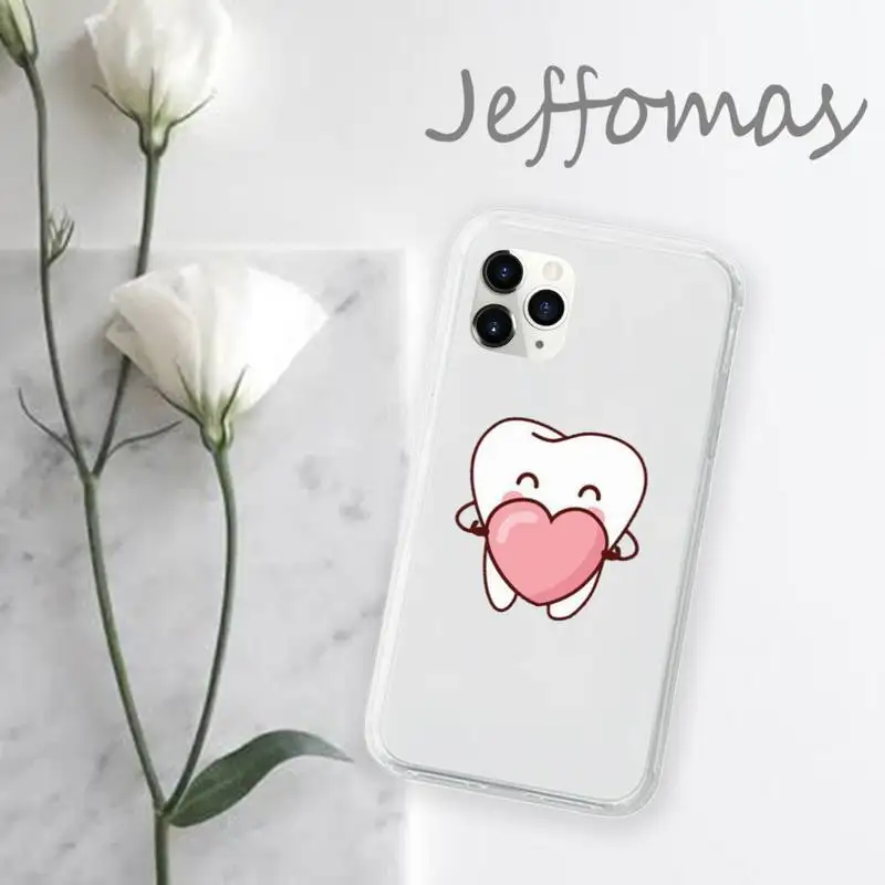 

Funny Cartoon Dentist Dental Crowned Teeth Phone Case Transparent for iPhone 11 12 mini pro XS MAX 8 7 6 6S Plus X 5S SE 2020 XR